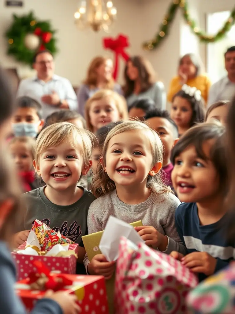A heartwarming image of children receiving gifts during the Three Kings' Day celebration, showcasing the joy and excitement the event brings to the community.